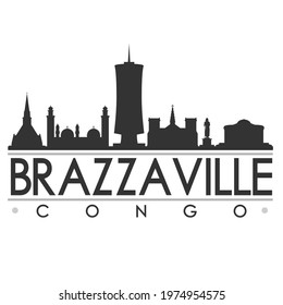 Brazzaville, Republic of the Congo Skyline Silhouette Design. Clip Art City Vector Art Famous Buildings Scene Illustration.