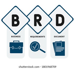 BRD - Business Requirements Document. Acronym Business Concept. Vector Illustration Concept With Keywords And Icons. Lettering Illustration With Icons For Web Banner, Flyer, Landing Page