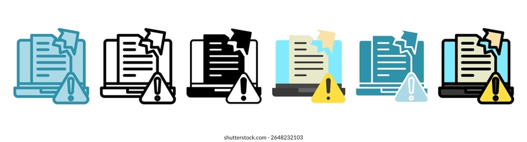 Estilo múltiplo Alerta de violação, mini ícone de ilustração definido. Vetor para conceito moderno, impressão, UI, kit UX, web e desenvolvimento de aplicativos. Relacionados com a gestão de riscos, negócios, finanças.