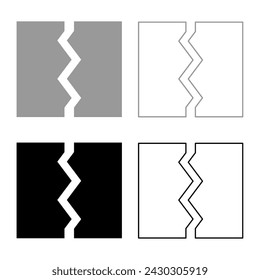 Breach broken torn tear object document set icon grey black color vector illustration image solid fill outline contour line thin flat style