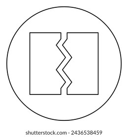 Breach broken torn tear object document icon in circle round black color vector illustration image outline contour line thin style