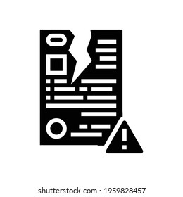 Breach Of Contract Law Dictionary Glyph Icon Vector. Breach Of Contract Law Dictionary Sign. Isolated Contour Symbol Black Illustration