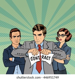 Breach of Contract. Unsuccessful Business Negotiations. Serious Businessman. Pop Art. Vector illustration