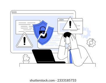 Ilustración de vector conceptual abstracta de detección de brechas. Especialista de TI con violación de datos, industria informática en peligro, amenaza de ciberseguridad, intento de hacker de robar metáfora abstracta de información.