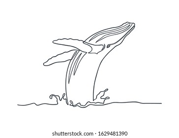 Breaching Humpback whale drawing in one continuous line