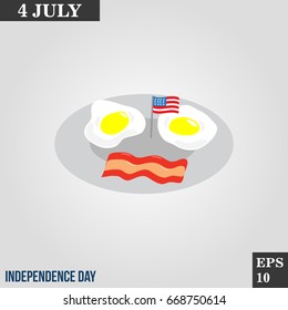 Breackfast eggs and bacon icon in trendy flat style isolated on grey background. Usa independence day symbol for your design, logo, UI. Vector illustration, EPS10.