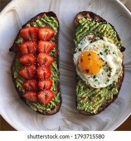 bread with avocado and strawberries mixed with eggs, so it becomes a healthy food