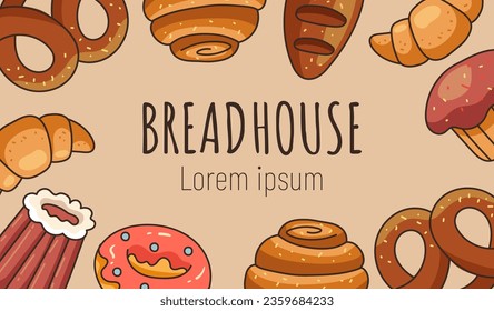 Bread background croissant bakery fresh sweet cake banner concept. Vector flat graphic design illustration
