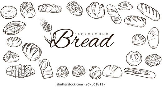 Modelo de fundo de pão em design de arte de linha monocromática isolado no fundo branco. pão desenhado à mão para projeto de modelo de padaria