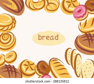 Bread background with text in center and bread icons around