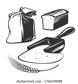 Brot und Körnerbeutel. Schwarz-Weiß-Vektorobjekte.