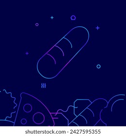 Brot, Baguette Gradienten Linie Vektor-Symbol, einfache Illustration auf einem dunkelblauen Hintergrund, Fast Food bezogene untere Grenze.