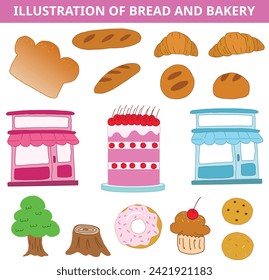 Bread and Baguette Bread Shop Kate Illustration Set