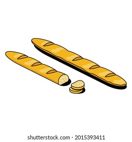 Bread baguette. Vector 3d sketch line isometric, color icon illustration, flat style. Creative design idea and elements for infographics and website.
