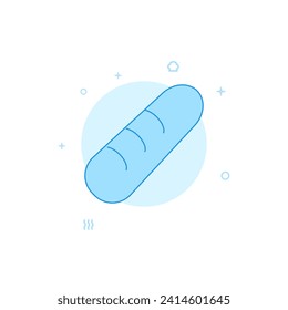 Bread, baguette vector icon. Flat illustration. Filled line style. Blue monochrome design. Editable stroke. Adjust line weight.