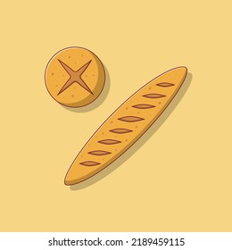Bread Baguette Vector Icon Illustration with Outline for Design Element, Clip Art, Web, Landing page, Sticker, Banner. Flat Cartoon Style