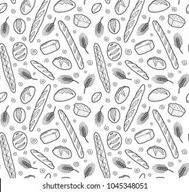 Bread and baguettes vector bakery seamless pattern