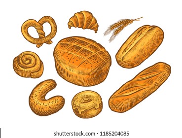 Bread, baked goods sketch. Bakery, bakeshop, food concept. Vintage vector