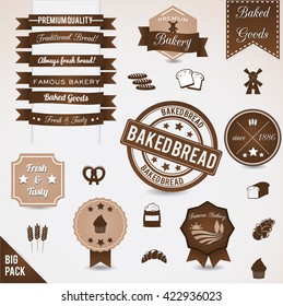Bread, bakery badges and ribbons set. Vector art.