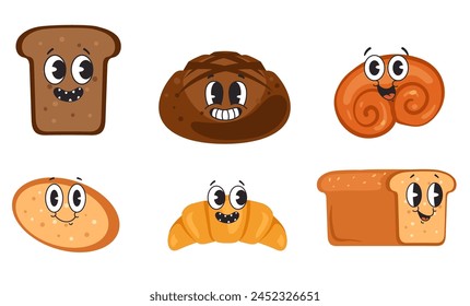 Bread bakery characters isolated set concept. Vector flat graphic design illustration