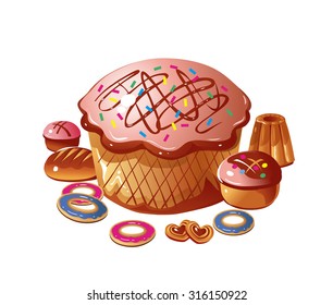 Bread. Bakery. Culinary products. Cakes. Vector illustration.