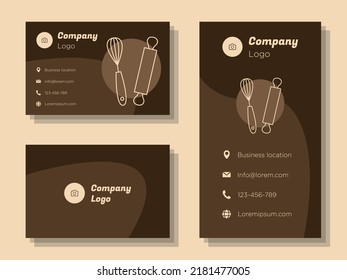 Bread bakery digital business card template, baker tools corporate marketing advertisement, baking shop online contact invitation card, dough roller abstract flyer, creative banner design, isolated