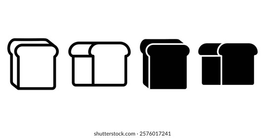 bread bakery food icon symbol vector design black white color simple outline and black filled illustration sets