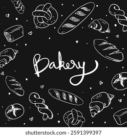 Bread bakery food line sketch doodle hand drawn background banner vector illustrator element 