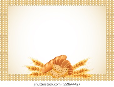 Bread bakery food wheat ears on winker brown background. vector illustration.