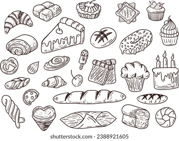 Bread and Bakery hand drawn collection set. vector illustration