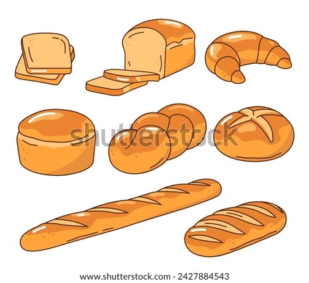 Bread, bakery hand drawn illustrations, set of vector drawings.