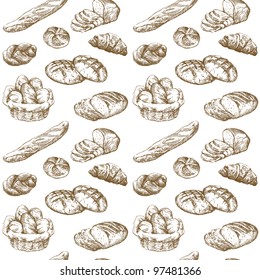 Bread, Bakery - Hand Drawn Seamless Pattern