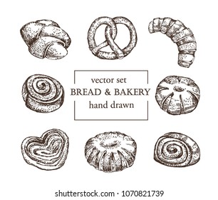 Bread and bakery hand drawn set 