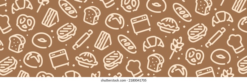 Bread and bakery icon pattern background wide banner