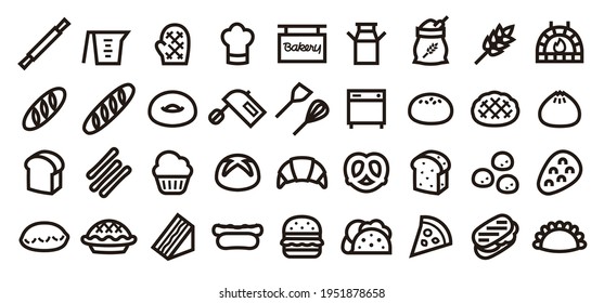 Bread and Bakery Icon Set (Bold outline version)