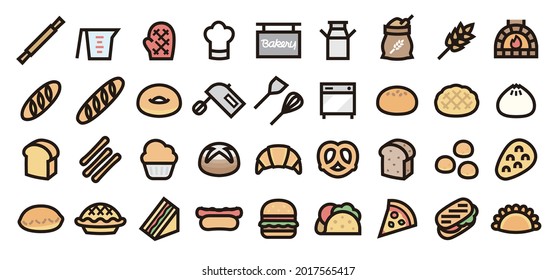 Bread and Bakery Icon Set (Bold outline Color version)