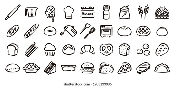 Bread and Bakery Icon Set (Hand draw version)