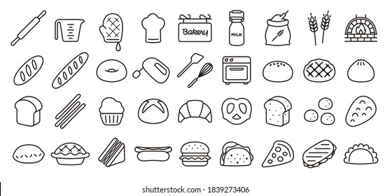 Bread and Bakery Icon Set (Thin Line Version)