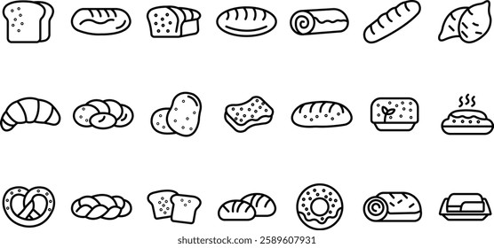 "Bread and Bakery Icon Set - Thin Line Outline Collection"