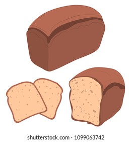 Bread, bakery icon, sliced fresh wheat bread isolated