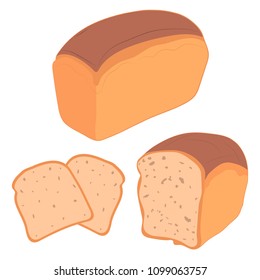 Bread, bakery icon, sliced fresh wheat bread isolated