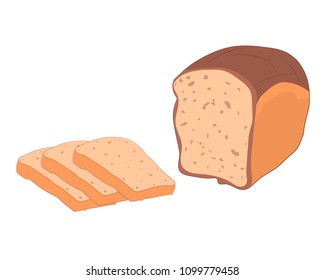 the Bread, bakery icon, sliced fresh wheat bread isolated