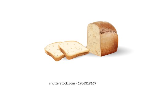 Pan, icono de panadería, pan de trigo fresco en rodajas aislado en fondo blanco