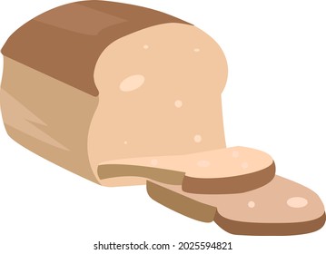 Bread, bakery icon, sliced fresh wheat bread isolated on white background