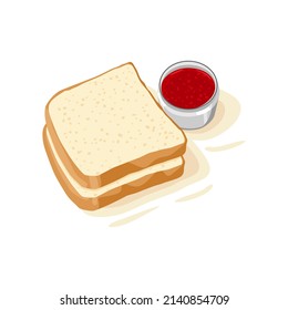 Bread, bakery icon, sliced fresh wheat bread with fruit jam isolated on white background