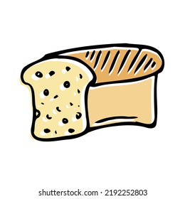 Bread, bakery icon, sliced fresh wheat bread isolated on white background
