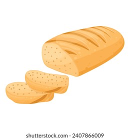 Bread, bakery icon, sliced fresh wheat bread. Vector isolated on a white background