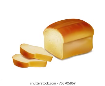 Хлеб, хлебобулочные иконы, нарезанный свежий пшеничный хлеб, выделенный на белом фоне