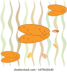 Bread, bakery icons, sliced fresh wheat bread. Vector background.