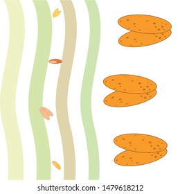 Bread, bakery icons, sliced fresh wheat bread. Vector background.